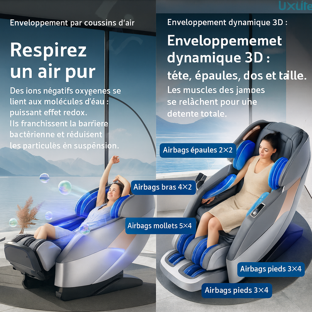 Fauteuil de massage 4D ukLife 210 dans un salon premium, ambiance lifestyle élégante