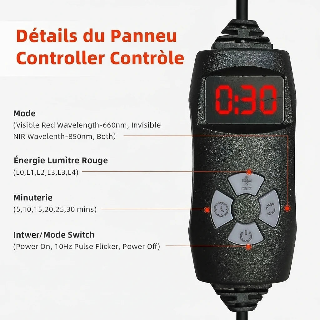 Ceinture luminothérapie — tissu micro-plush et sangle réglable