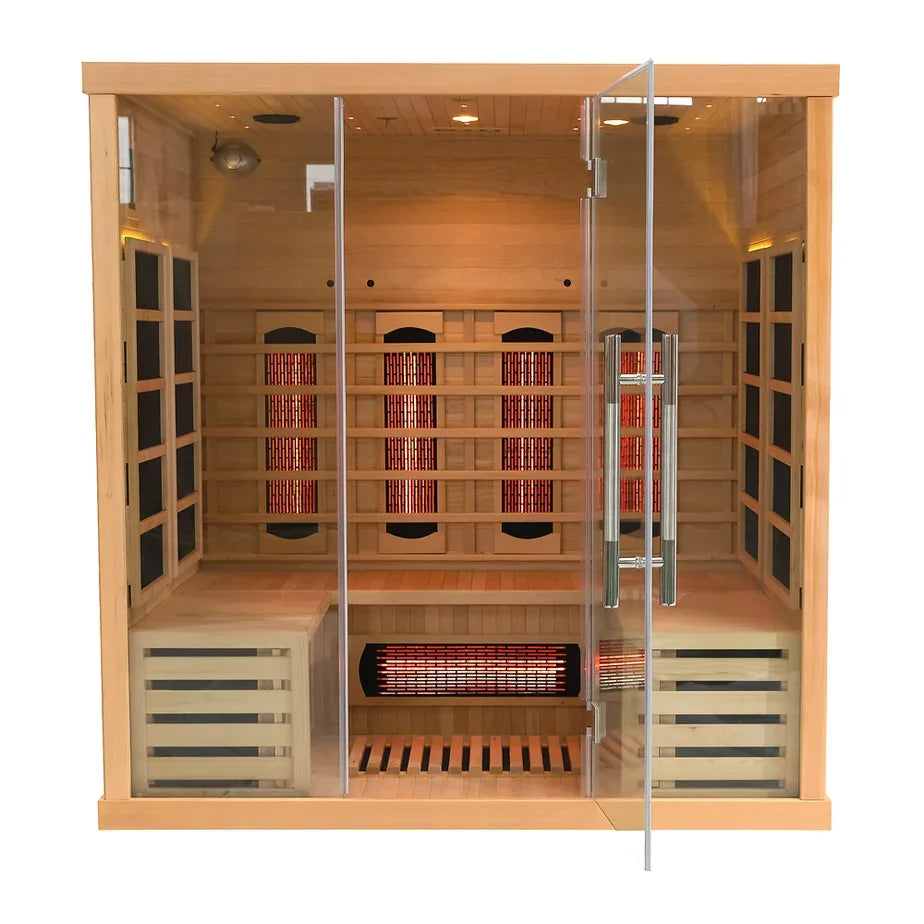 Cabine de sauna infrarouge Full Spectrum 4 places en Hemlock, vue de face