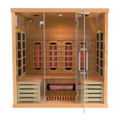 Cabine de sauna infrarouge Full Spectrum 4 places en Hemlock, vue de face