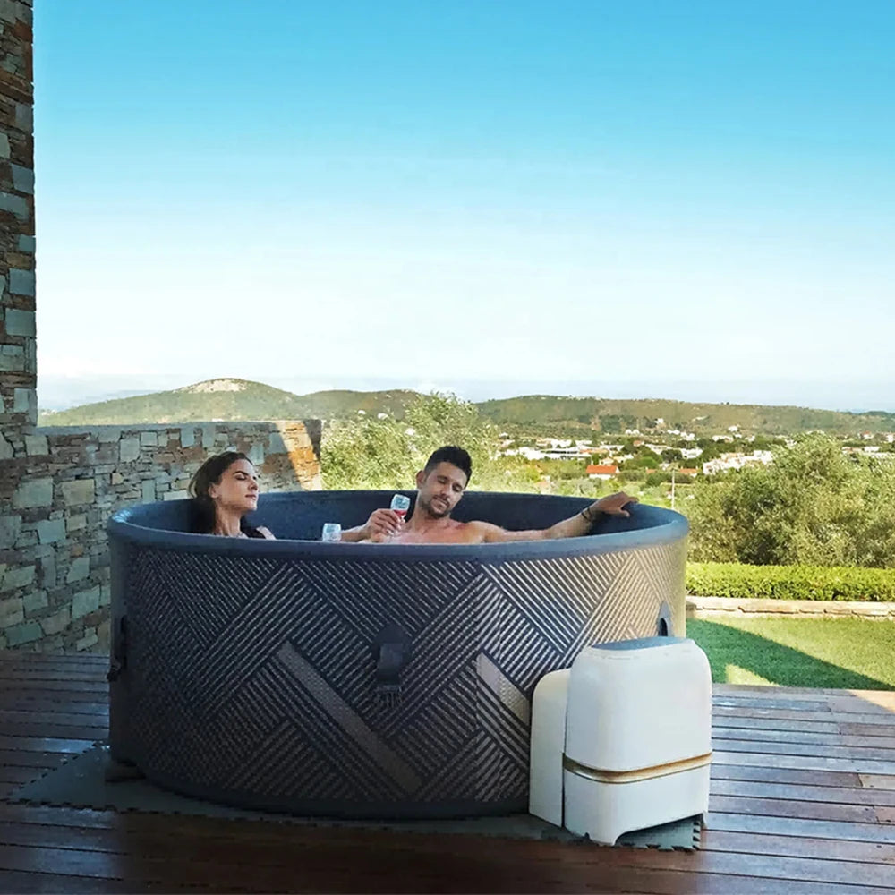Spa gonflable rond 2–4 places — vue d’ensemble outdoor luxe
