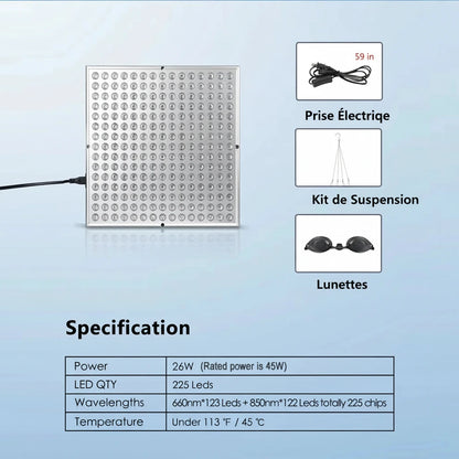 Gros plan des diodes 660/850 nm — finition premium
